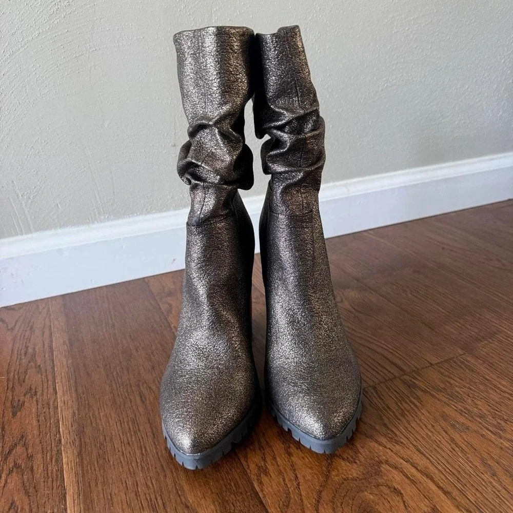 Katy Perry The Raina Slouchy Metallic Gunmetal Boots Size 9